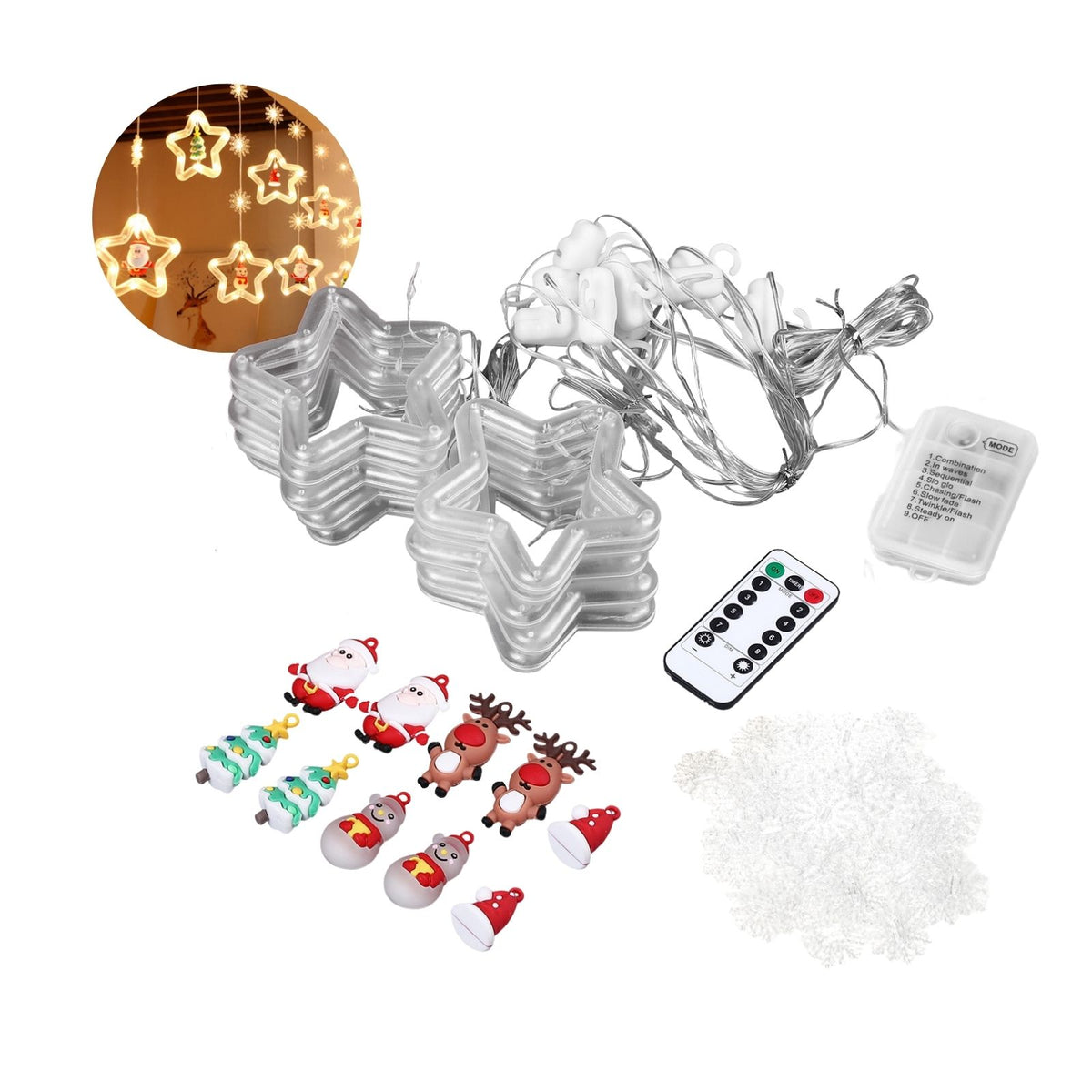 LED Weihnachtslichterkette 3m Sternen-Lichterkette mit Schneeflocken –