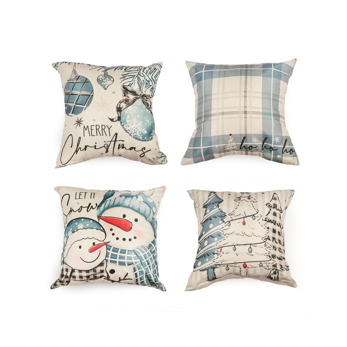 4er-Set Weihnachts-Kissenbezug Zier-Bezug Kissenhülle Dekokissen-Bezug