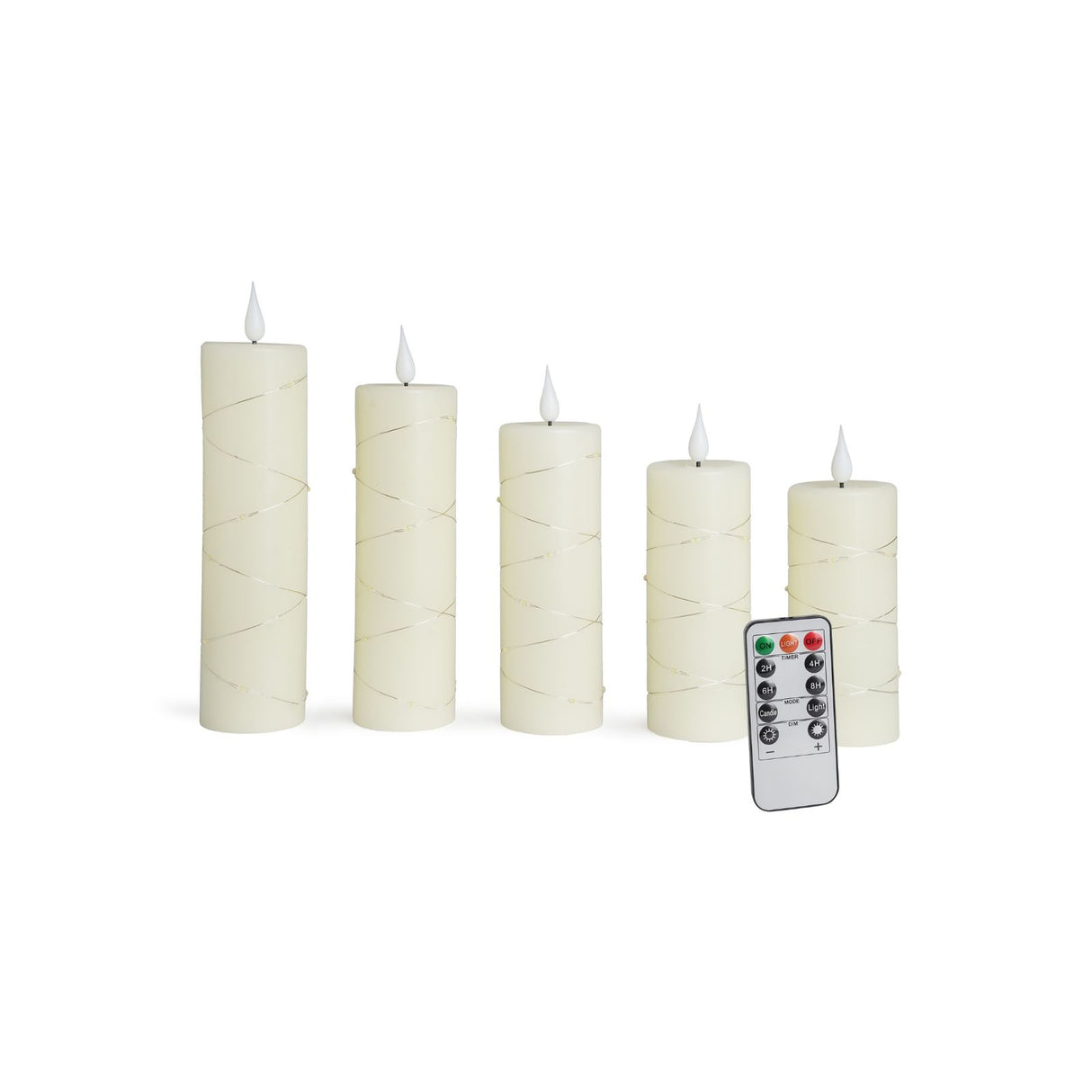 5er-Set LED Echtwachskerze mit Lichterkette Elektronische Stabkerze