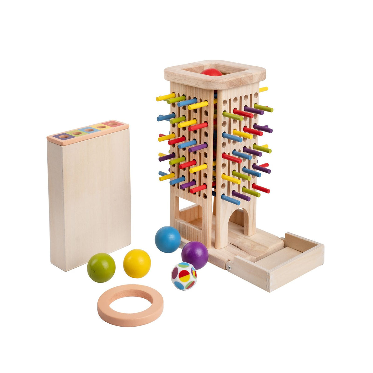 3in1 Motorikspielzeug Holzstab-Turm Farbsortierspiel Stäbchenziehspiel