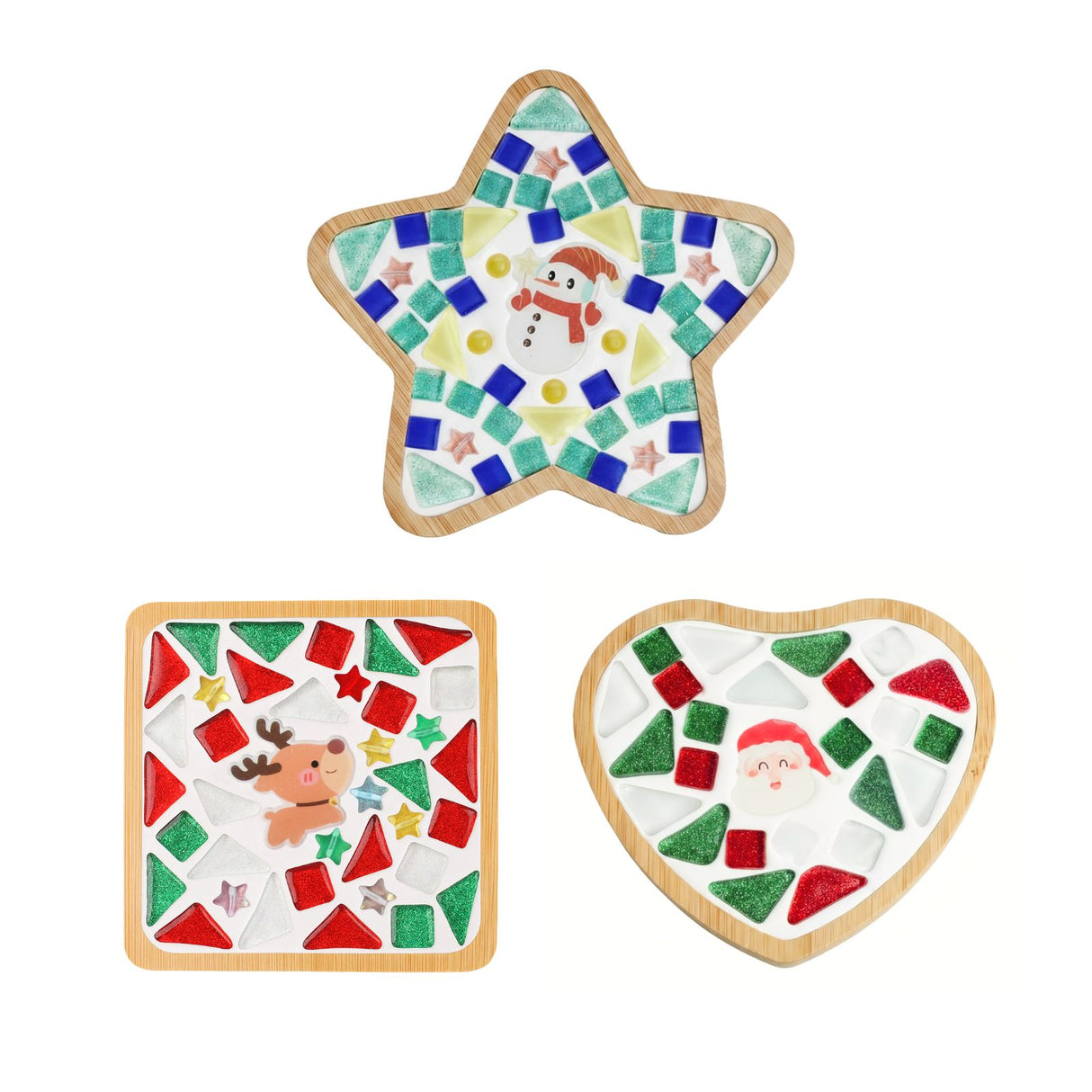 3er-Set DIY-Mosaik-Untersetzer Weihnachtsmann Schneemann Rentier Bastelset