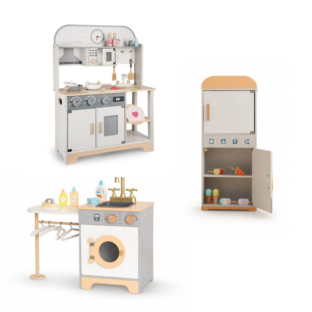 3-tlg. Kinder Haushalts-Spielset Kinderküche Kühlschrank Waschmaschine
