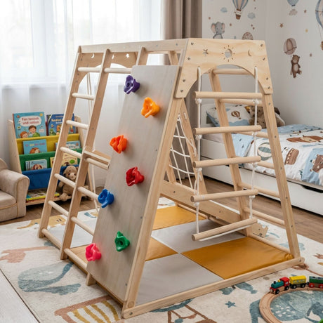 Holz-Klettergerüst mit Schaukel und Rutsche Kletterturm Spielzelt