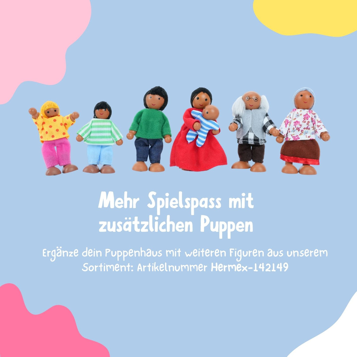 59-tlg. Holz-Puppenhaus mit Puppen Puppen-Villa mit Garten Spielhaus