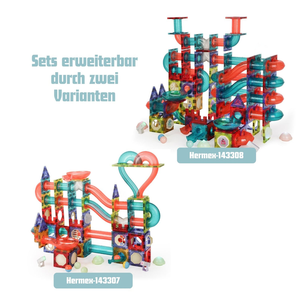 205-tlg. Magnetbahn Magnetische Kugelbahn Magnetbausteine Murmelbahn