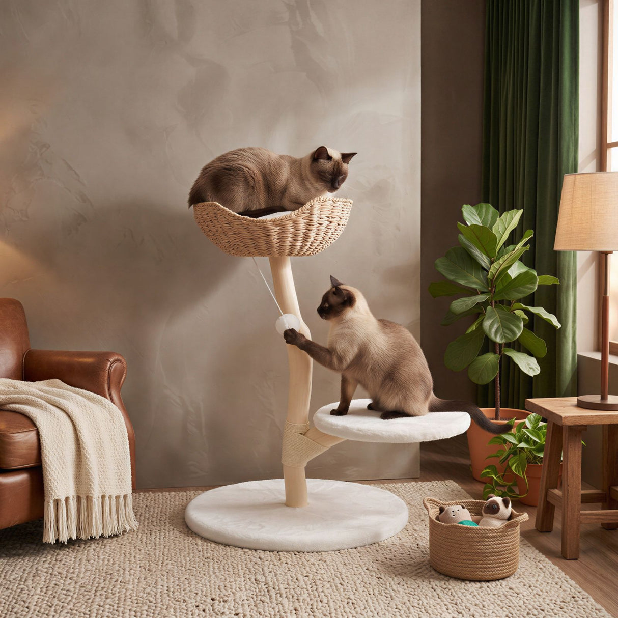 Kratzbaum mit Korb Kletterbaum Katzenbaum Katzenspielzeug Kratzmöbel