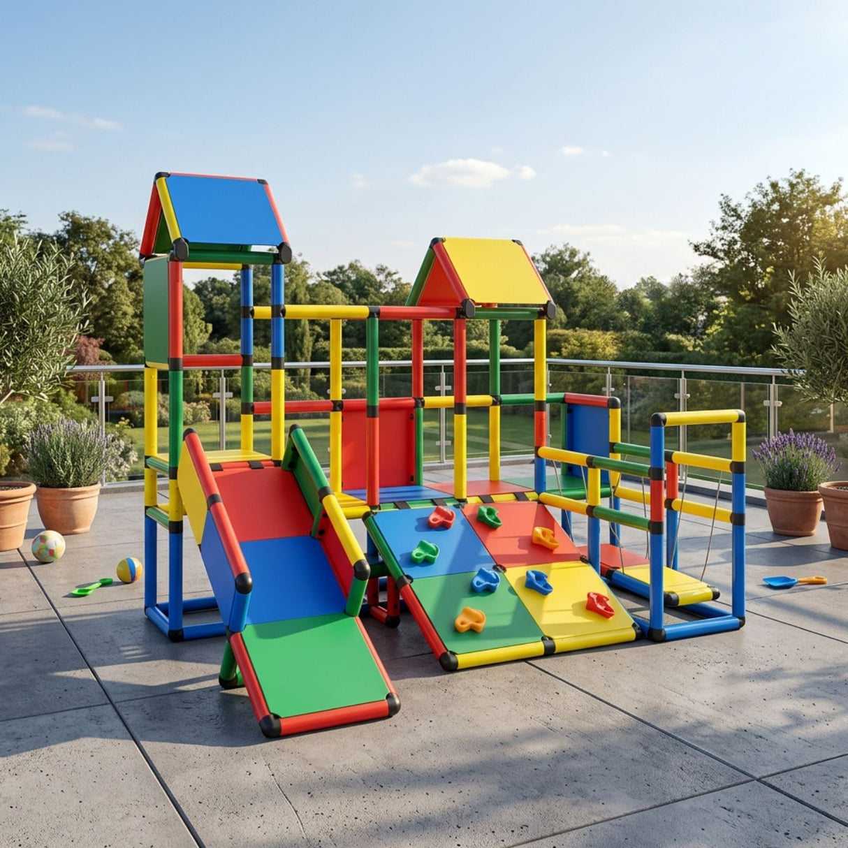 Klettergerüst für Kinder mit Rutsche und Hängebrücke Spielturm