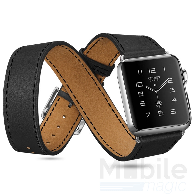 Apple Watch 44mm / 42mm ANKI Leder Armband Double Band SCHWARZ