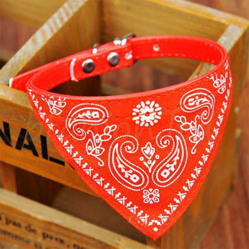 Hundehalsband mit Tuch Bandana Katze Einstellbar Leder Stoff M ROT