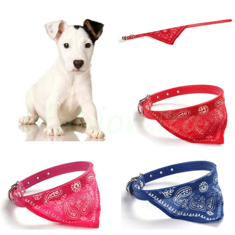 Hundehalsband mit Tuch Bandana Katze Einstellbar Leder Stoff M ROT