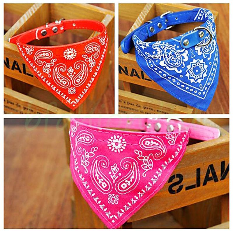 Hundehalsband mit Tuch Bandana Katze Einstellbar Leder Stoff M ROT