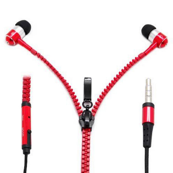 In Ear ZIPPER Headset mit Fernbedienung ROT für alle Android Smartphones