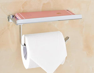Toilettenpapierhalter Edelstahl mit Handyablage Badzubehör silberfarbi