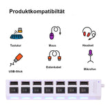 USB-Hub USB-A 2.0 7-Port Adapter mit Ein- u. Ausschalter und Licht