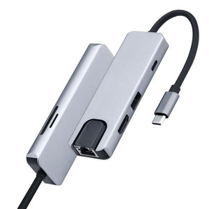Dockingstation Multi USB-Hub USB-C 6in1 USB-A 3.0 HDMI 4K microSD/SD RJ45