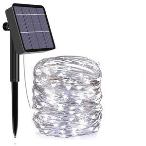 32m LED Solar-Lichterkette Leuchtgirlande Gartenbeleuchtung Kaltweiss