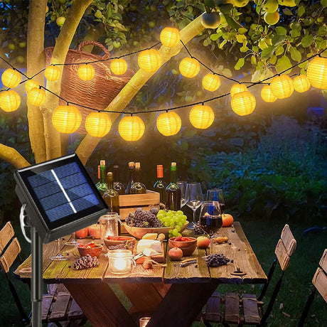 6.5m LED-Lichterkette Solar Lampion-Lichterkette Leucht-Girlande Weiss