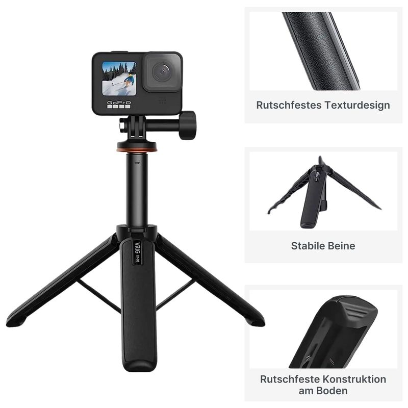 Mechrig Kurzer Selfie-Stick - 17-48 Cm Ausziehbar, 135 G Leicht, Mit 360° Adapter Für Action-Kameras