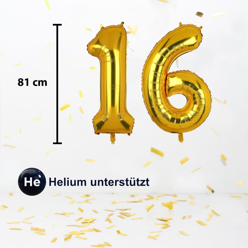 Zahlenballon Zahl 16 Golden Folienballon Geburtstagsparty Ballon 81cm