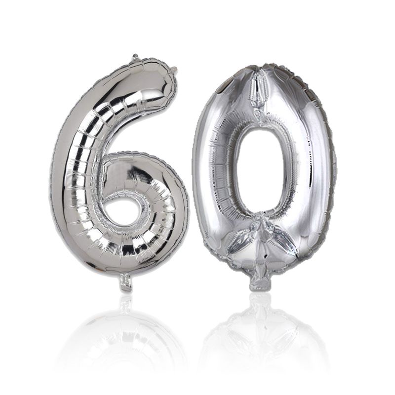 Folienballon Zahl 60 Zahlenballon Heliumballon Luftballon Silbrig 81cm