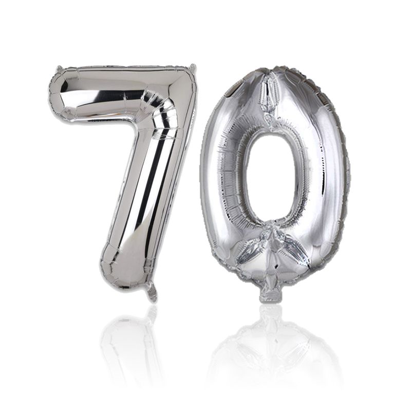 Zahlenballon Zahl 70 Silbrig Folienballon Luftballon Heliumballon 81cm