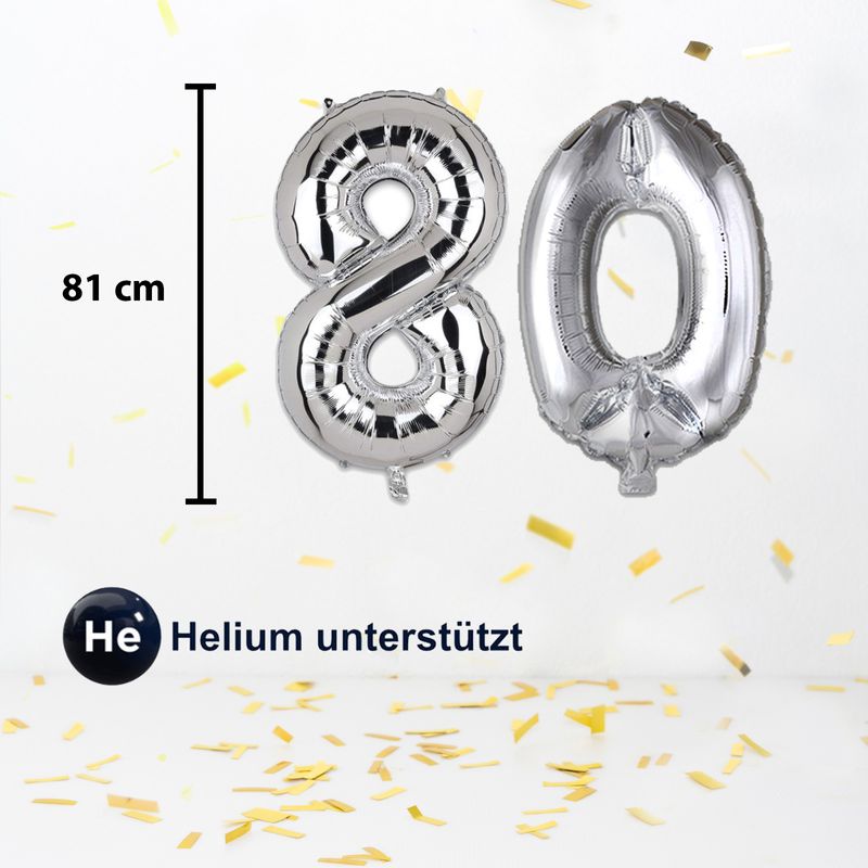Folienballon Zahl 80 Zahlenballon Geburtstagsparty Ballon Silbrig 81cm
