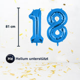 Folienballon Zahl 18 Zahlenballon Luftballon Heliumballon Blau 81cm