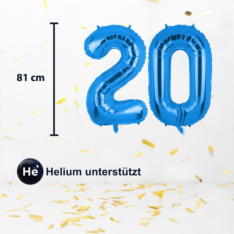 Zahlenballon Zahl 20 Folienballon Geburtstagsparty Ballon Blau 81cm