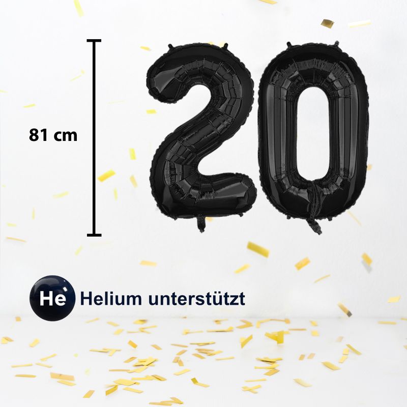 Zahlenballon Zahl 20 Folienballon Geburtstagsparty Ballon Schwarz 81cm