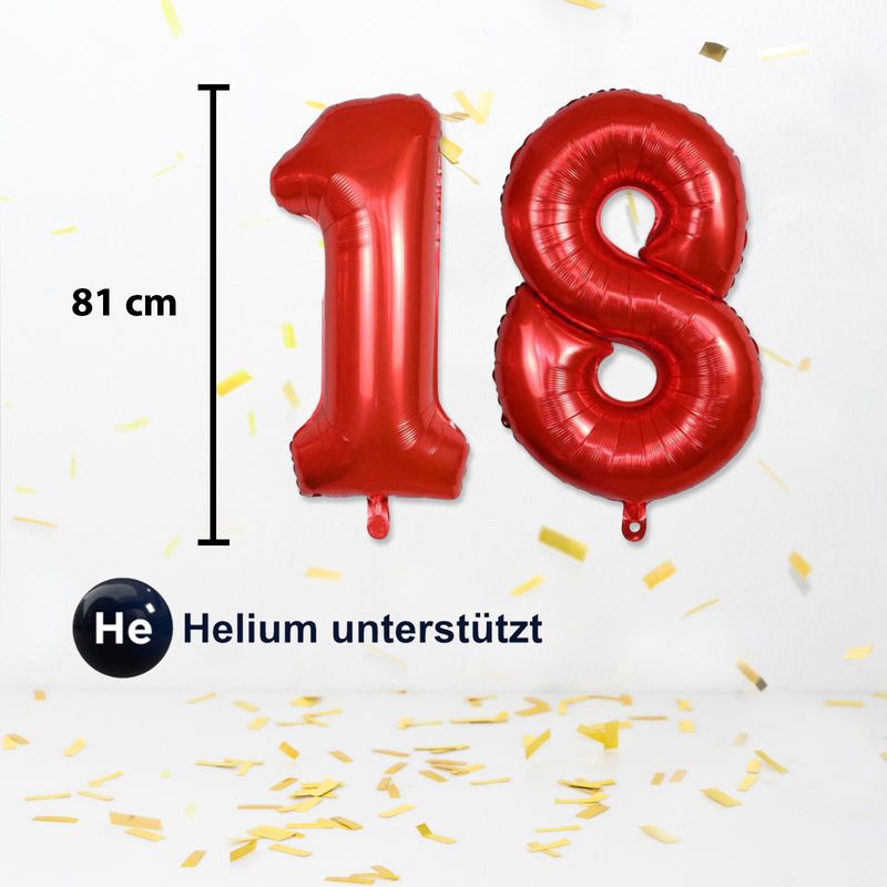 Zahlenballon Zahl 18 Rot Folienballon Geburtstagsparty Ballon 81cm