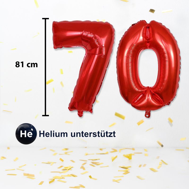 Folienballon Zahl 70 Rot Zahlenballon Luftballon Heliumballon 81cm