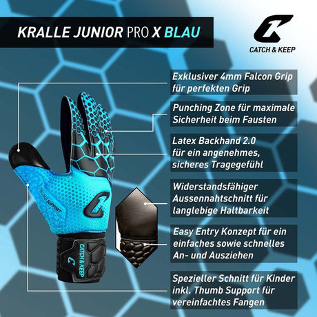Fussballhandschuhe Kralle Junior Pro 3.0 Gr. 6 Blau Torwart Keeper Goalie Handschuhe