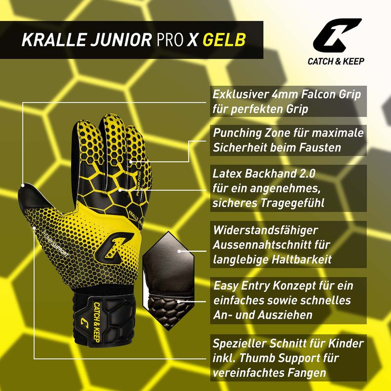 Fussballhandschuhe Kralle Junior Pro 3.0 Gr. 3 Gelb Torwart Keeper Goalie Handschuhe