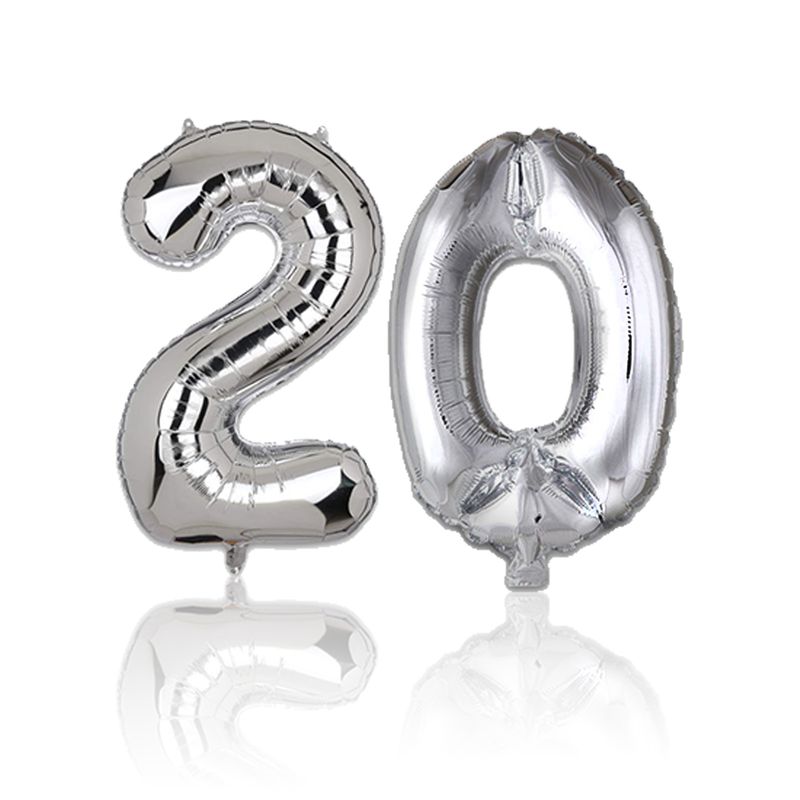 Folienballon Zahl 20 Zahlenballon Luftballon Heliumballon Silbrig 40cm