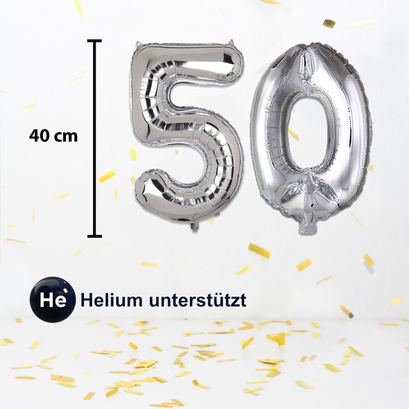 Folienballon Zahl 50 Zahlenballon Heliumballon Luftballon Silbrig 40cm