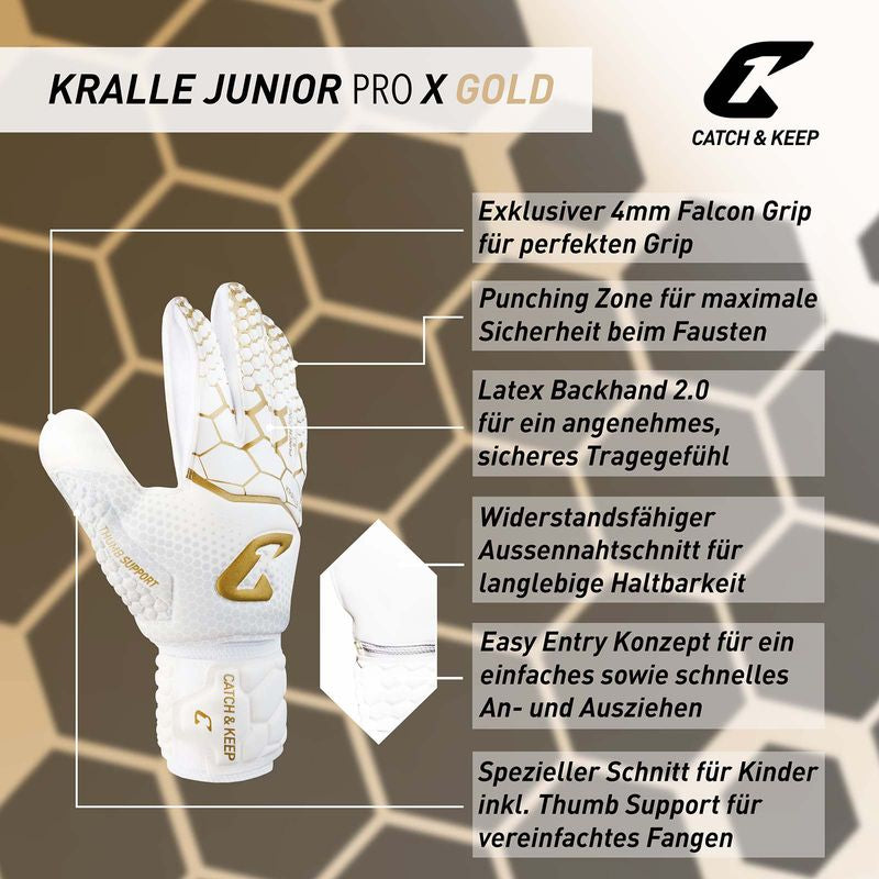 Fussballhandschuhe Kralle Junior Pro 3.0 Gr. 5 Golden Torwart Keeper Goalie Handschuhe