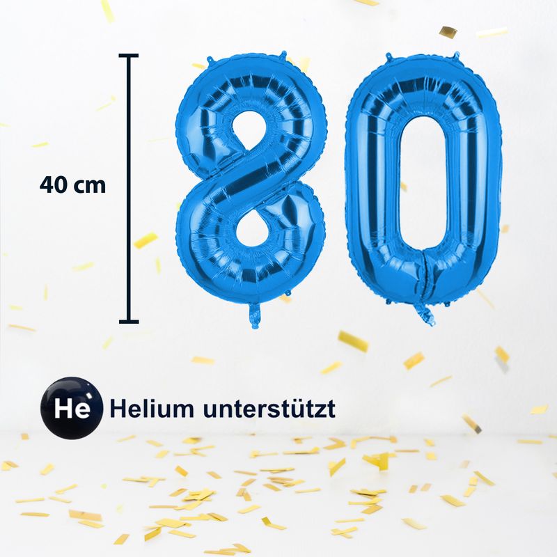 Zahlenballon Zahl 80 Folienballon Geburtstagsparty Ballon Blau 40cm