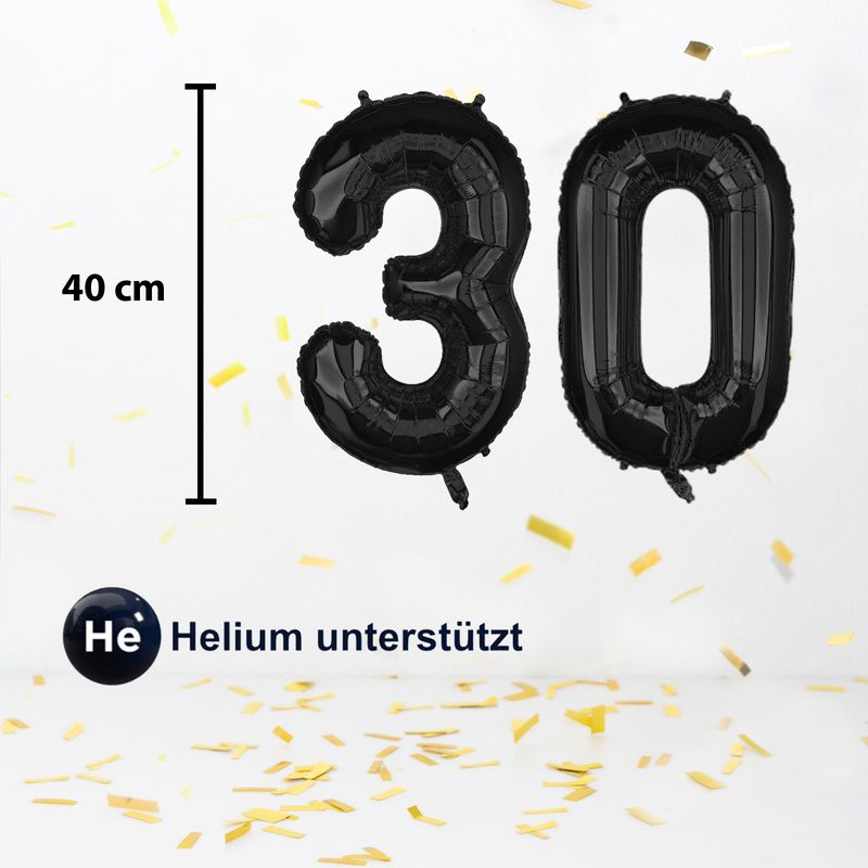 Zahlenballon Zahl 30 Schwarz Folienballon Geburtstagsparty Ballon 40cm