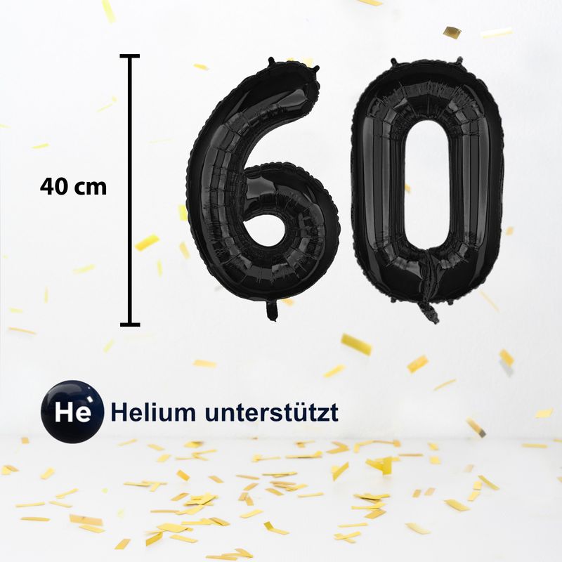Folienballon Zahl 60 Zahlenballon Heliumballon Luftballon Schwarz 40cm