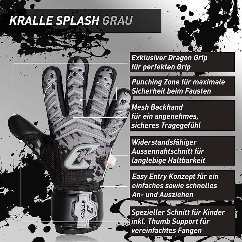 Fussballhandschuhe Kralle Splash Gr. 4 Grau Torwart Keeper Goalie Handschuhe