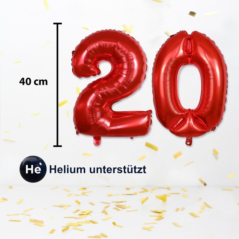 Zahlenballon Zahl 20 Rot Folienballon Geburtstagsparty Ballon 40cm