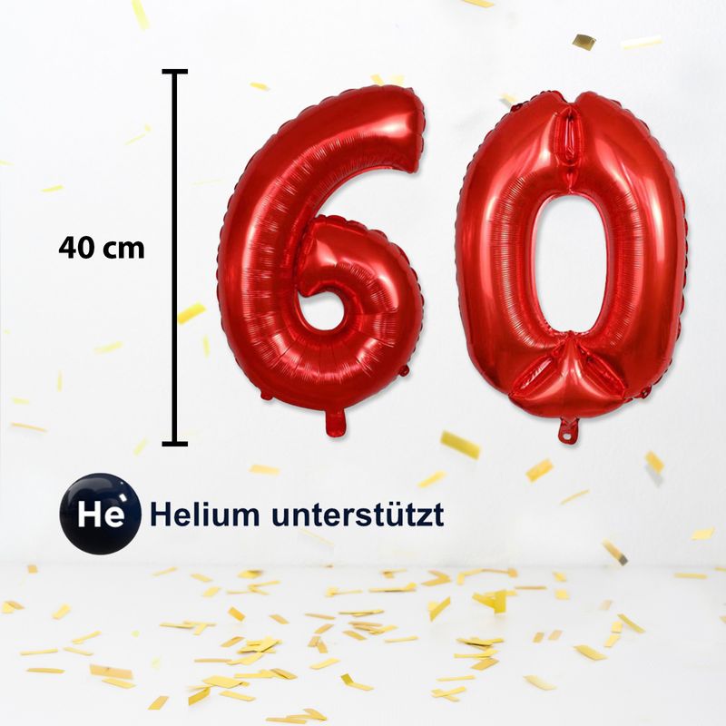 Zahlenballon Zahl 60 Folienballon Luftballon Heliumballon Rot 40cm