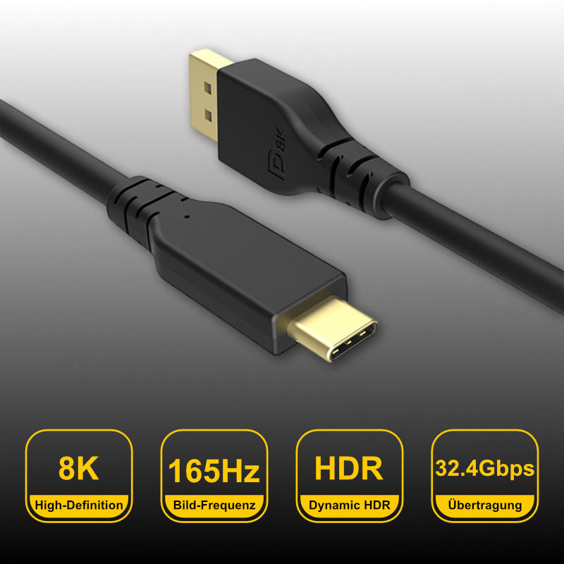 USB-C zu DP Anschluss 2m USB-Typ-C zu DP Kabel USB-C zu DisplayPort