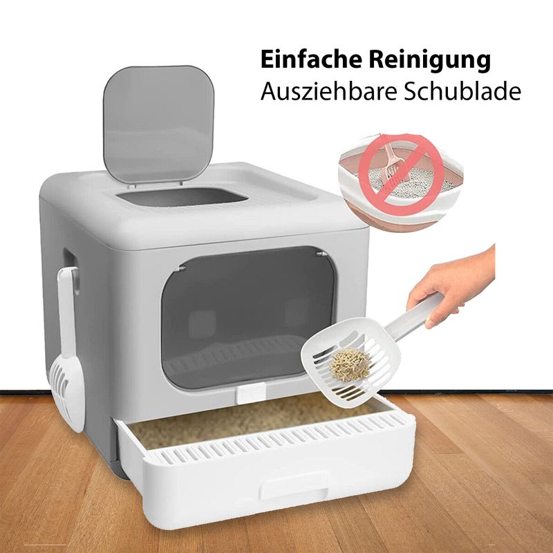 XL Katzentoilette Mit Deckel Faltbar – Mit Schaufel, Geruchsdicht & Einfach Zu Reinigen