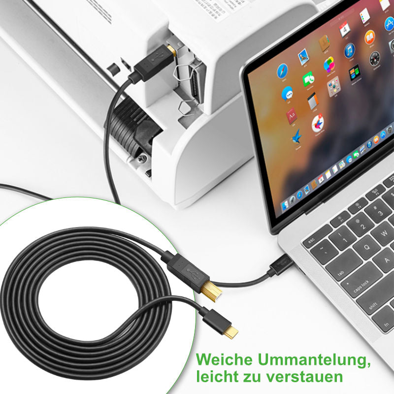 Drucker-USB-C-Kabel 2m USB-C zu USB-B Druckerkabel USB-C Printer-Kabel