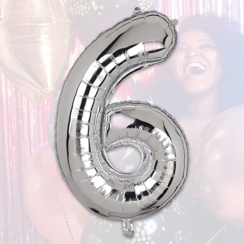 Folienballon Zahl 6 Zahlenballon Luftballon Heliumballon Silbrig 81cm