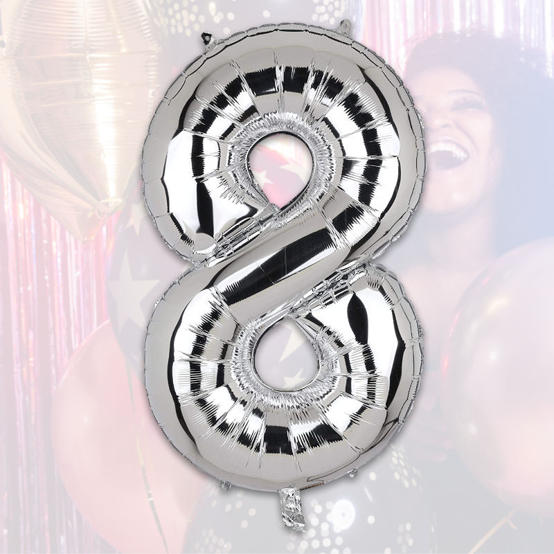 Folienballon Zahl 8 Silbrig Zahlenballon Heliumballon Luftballon 81cm