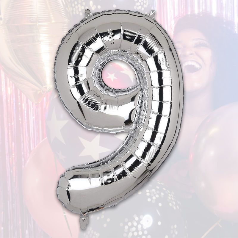 Zahlenballon Zahl 9 Silbrig Folienballon Geburtstagsparty Ballon 81cm