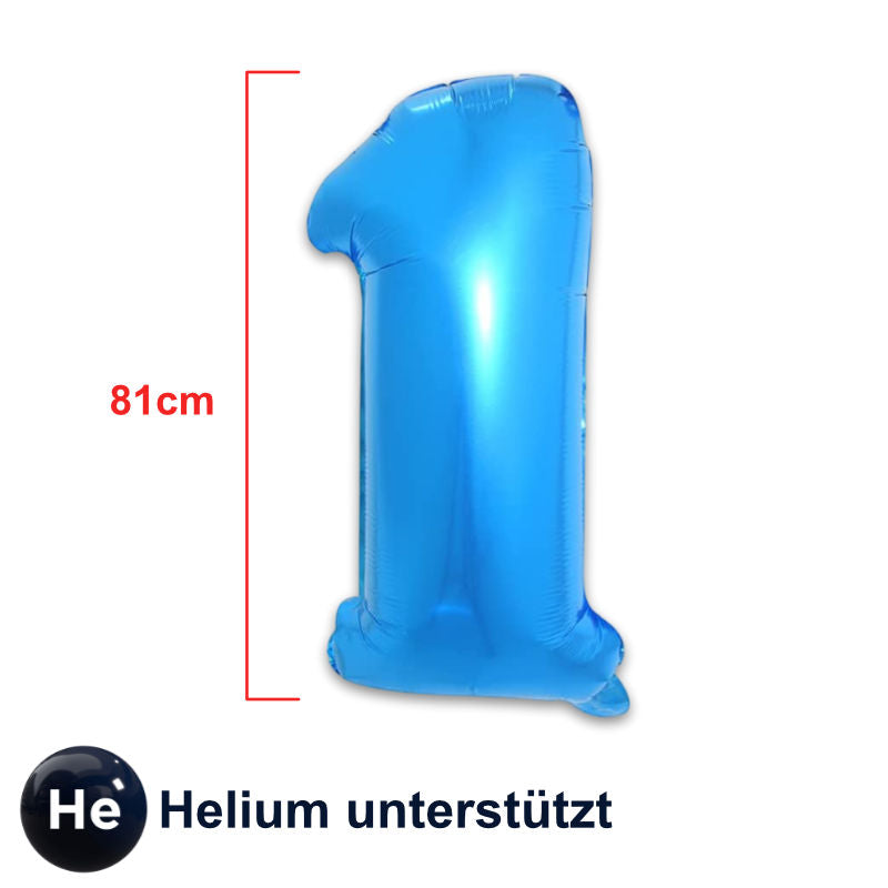 Zahlenballon Zahl 1 Blau Folienballon Geburtstagsparty Ballon 81cm