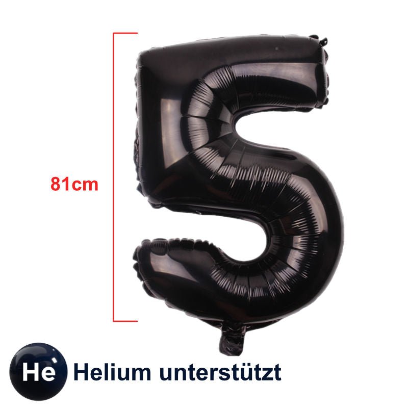 Zahlenballon Zahl 5 Folienballon Luftballon Heliumballon Schwarz 81cm